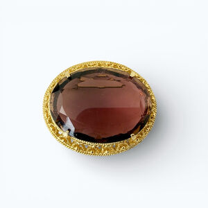 Vintage Sphinx Purple Glass Brooch Gold Tone Oval Amethyst Statement Pin